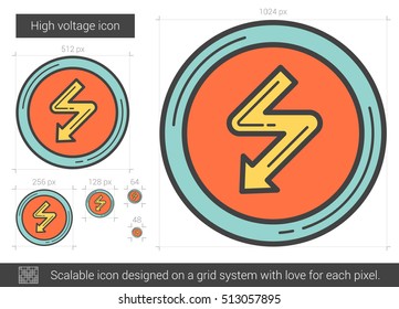 Icono de línea vectorial de alto voltaje aislado en fondo blanco. Icono de línea de alto voltaje para infografía, sitio web o aplicación. Icono escalable diseñado en un sistema de cuadrícula.