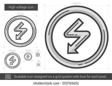 High voltage vector line icon isolated on white background. High voltage line icon for infographic, website or app. Scalable icon designed on a grid system.