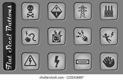 High voltage vector web icons on the flat steel buttons