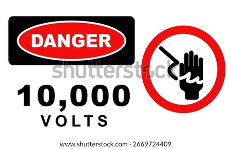 High voltage warning icon 10,000 Volts text with hand and electric spark graphic