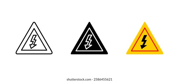 High voltage warning icon. Electrical hazard sign. Danger electricity symbol. Safety alert pictogram. Risk prevention illustration.