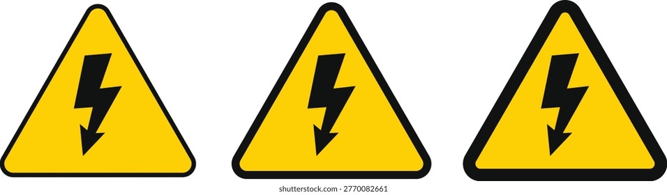 High Voltage Warning Icon Set. Safety signs. Electrical substation and warning design. Power hazard and lightning bolt. Electrical shock and danger symbols
