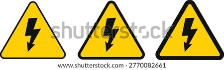 High Voltage Warning Icon Set. Safety signs. Electrical substation and warning design. Power hazard and lightning bolt. Electrical shock and danger symbols
