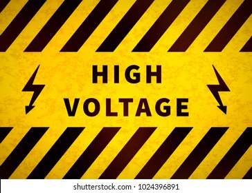 High voltage warning plate, old danger sign with yellow and black stripes and grunge texture