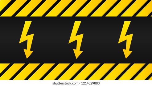High voltage warning plate, old danger sign with yellow and black stripes.