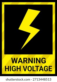 High voltage warning sign with bold lightning icon. ideal for safety signage in industrial, electrical, or construction environments.