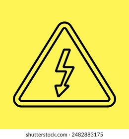 high voltage warning sign icon simple, line vector isolated on yellow background. trendy and modern design
