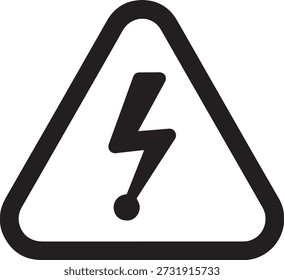 High voltage warning sign icon: a black lightning bolt symbol in a triangular shape isolated on white background, illustration