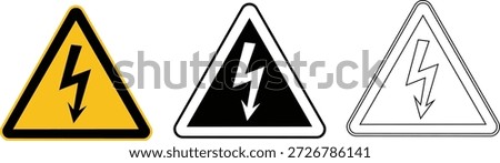 High Voltage Warning Sign Icon Set Vector – Electric Hazard Triangle Symbols in Yellow, Black and Outline