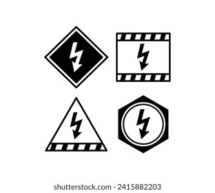 high voltage warning sign icons black white simple flat vector design template illustration collections sets