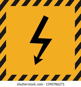 High Voltage Warning Sign on yellow background, Vector Illustration.