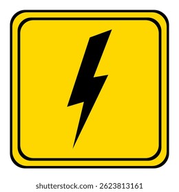 high voltage warning sign on a yellow square board. lightning sign.