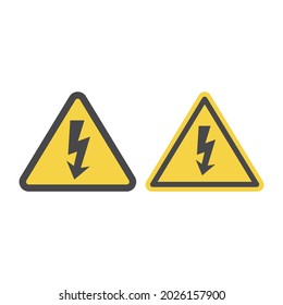 High voltage warning sign. Yellow caution vector sign with lightning bolt.