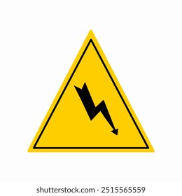 High voltage warning sign in yellow with a triangle symbol isolated on a white background, Vector Illustration