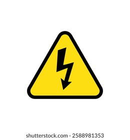 High voltage Warning sign. Yellow triangle with arrow. Danger Electricity Symbol Sign. Vector illustration.