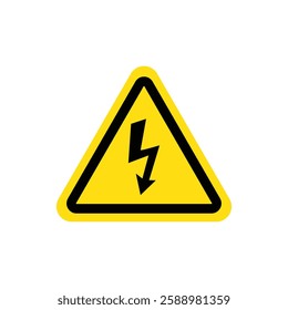 High voltage Warning sign. Yellow triangle with arrow. Danger Electricity Symbol Sign. Vector illustration.