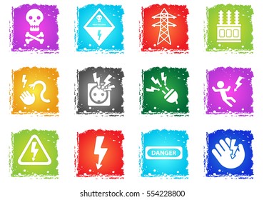 high voltage web icons in grunge style for user interface design
