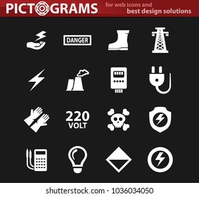 High voltage white icons set for web sites and user interface
