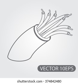 High voltage wires icon black and white outline drawing.