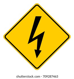 High voltage, yellow square warning sign with lightning symbol