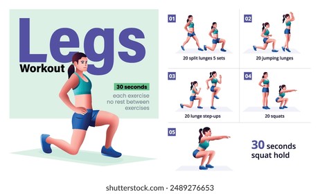 High Volume Leg Workout Complete Step-by-Step Guide for a Home Workout-Vector Design