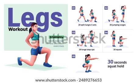 High Volume Leg Workout Complete Step-by-Step Guide for a Home Workout-Vector Design