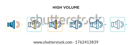 High volume vector icon in 6 different modern styles. Black, two colored high volume icons designed in filled, outline, line and stroke style. Vector illustration can be used for web, mobile, ui