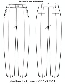 HIGH WAIST BOYFRIEND FIT BOTTOM FOR WOMEN CORPORATE WEAR IN EDITABLE VECTOR FILE