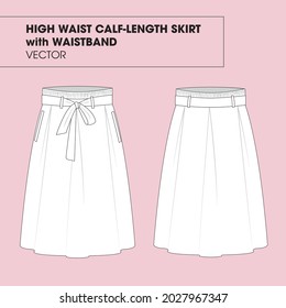 High Waist Calf-length Skirt with Waistband