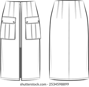 A high waist cargo midi skirt