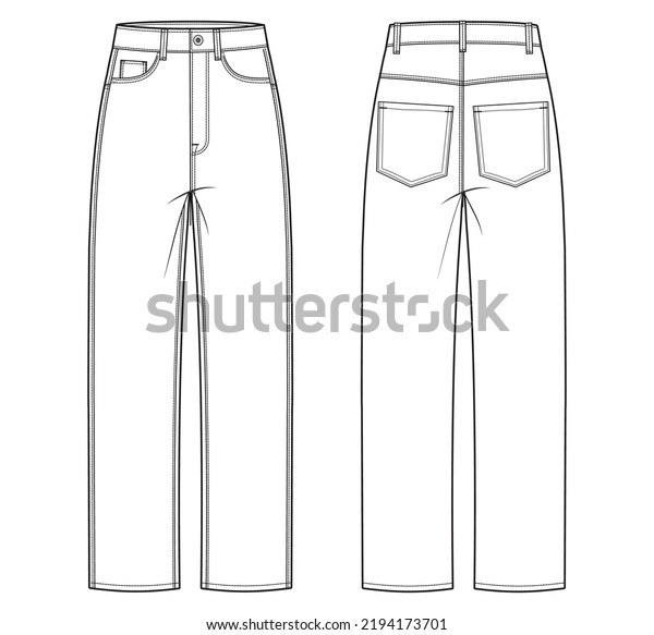 High Waist Jeans Flat Sketch Vector Stock Vector (Royalty Free ...