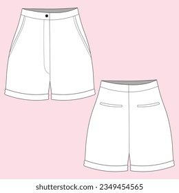 Plantilla de moda de boceto plano vectorial de baja cintura. Ilustración técnica de dibujo de moda para niña. Vector, diseño plano, retrospectiva técnica y retrospectiva.