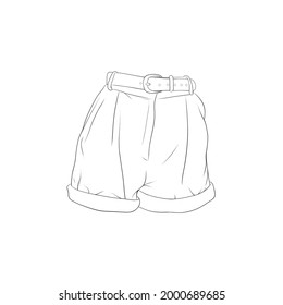 kurze Hose Jeans Umrisslinie Vektorgrafik, kurze Hose Jeans in Skizze Stil, Trainer Vorlagenumriss, Vektorgrafik.