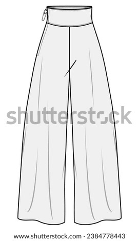 High Waist Side Zip Flared Wide Leg Pant Fashion Illustration, Vector, CAD, Technical Drawing, Flat Drawing, Template, Mockup.