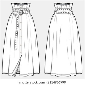 HIGH WAIST SKIRT FOR WOMEN AND TEEN GIRLS IN EDITABLE VECTOR FILE