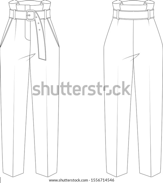 High waist\
trouser with belt vector\
illustration