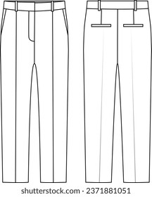 Hosentasche mit hohem Flügelklappenhahn - Hosen, die eine Vorlage zeichnen, Vektorgrafik von Arbeitsbekleidung, Vorder - und Rückseite