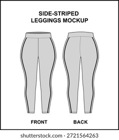 Lado de cintura alta listrado Ativewear Leggings-calças de ioga-Athletic Tights-moda plana esboço linha arte vetor mockup