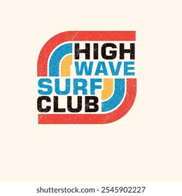 High wave surf club typography summer colourful graphic design