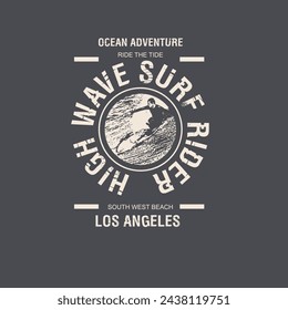 High Wave Surf Rider Typography beach ocean surfer t shirt design