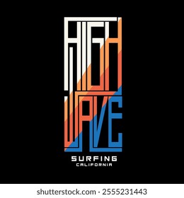 High wave Surfing california typography colourful text  poster design