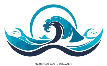 High wave for surfing with foam illustration