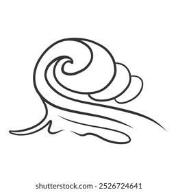 High waves icon, doodle curly sea storms. Retro simple ocean surf with water splashes and foam on edge. Wild nature flow mascot, hand drawn strong winds and waves contour icon vector illustration