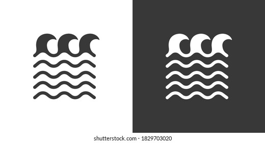 High waves on the sea. Isolated icon on black and white background. Weather vector illustration