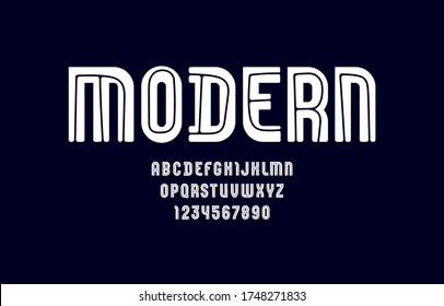 High white font, condensed bold alphabet sans serif, trendy letters and numbers, vector illustration 10EPS