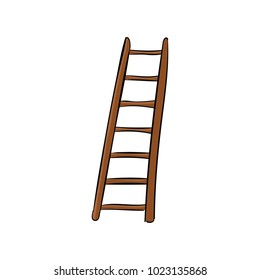 High wooden ladder isolated on a white background. Vector illustration.