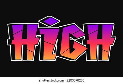 High word trippy psychedelic graffiti style letters.Vector hand drawn doodle cartoon logo high illustration. Funny cool trippy letters, fashion, graffiti style print for t-shirt, poster 