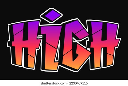 High word trippy psychedelic graffiti style letters.Vector hand drawn doodle cartoon logo high illustration. Funny cool trippy letters, fashion, graffiti style print for t-shirt, poster 