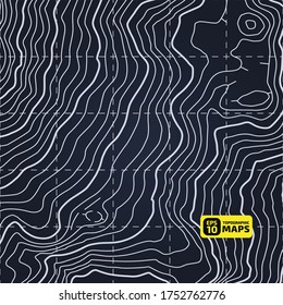 High-altitude topographic contour in the style of connected wires. The concept of a conditional geographical pattern. Real Map of the highlands on a dark blue background. Vector illustration.