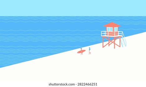 High-angle beach illustration for summer vacation and safety concepts.